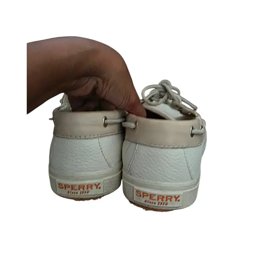 Sperry Boat Shoes Bahama Plushwave Mens US 7.5 Bone Leather Low Top Lace Up